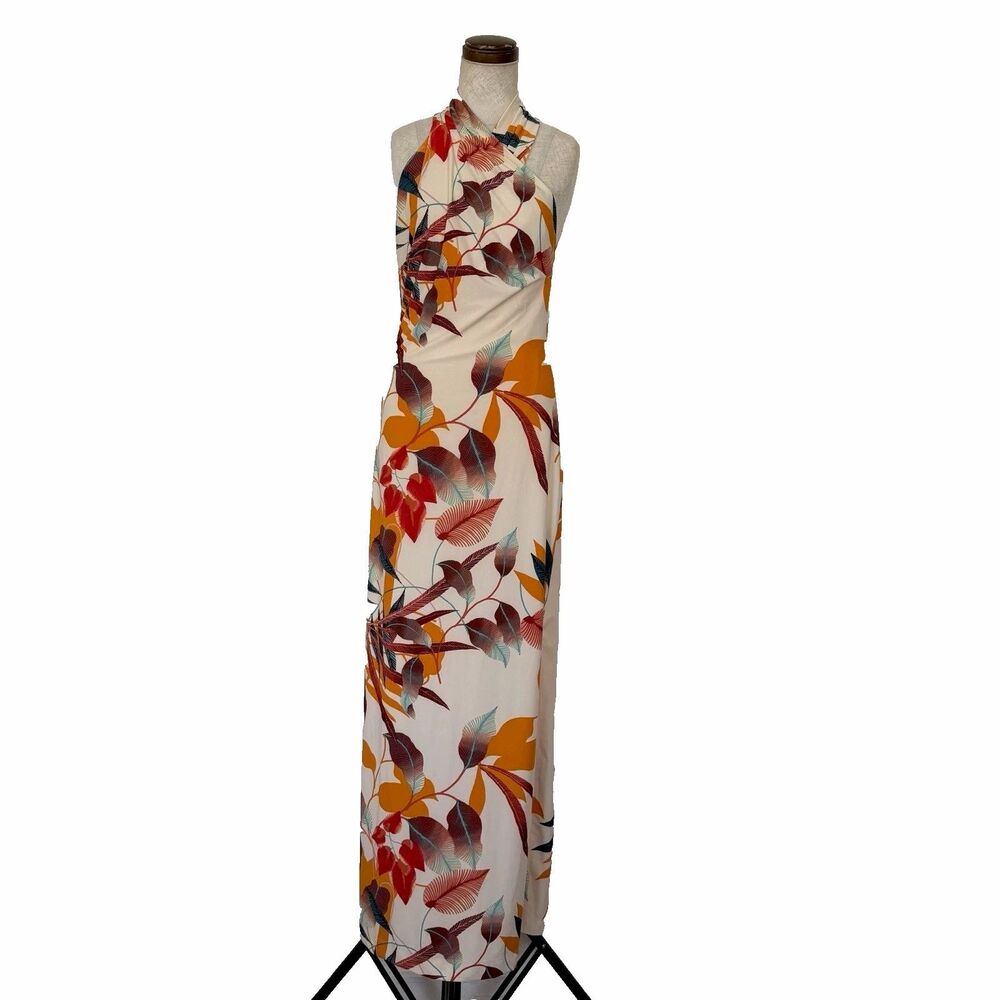 Rachel Rachel Roy Women Beige Floral Maxi Dress High Neck Sleeveless Size M